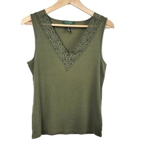Lauren by Ralph Lauren Lace Vneck  Sleeveless Tee
